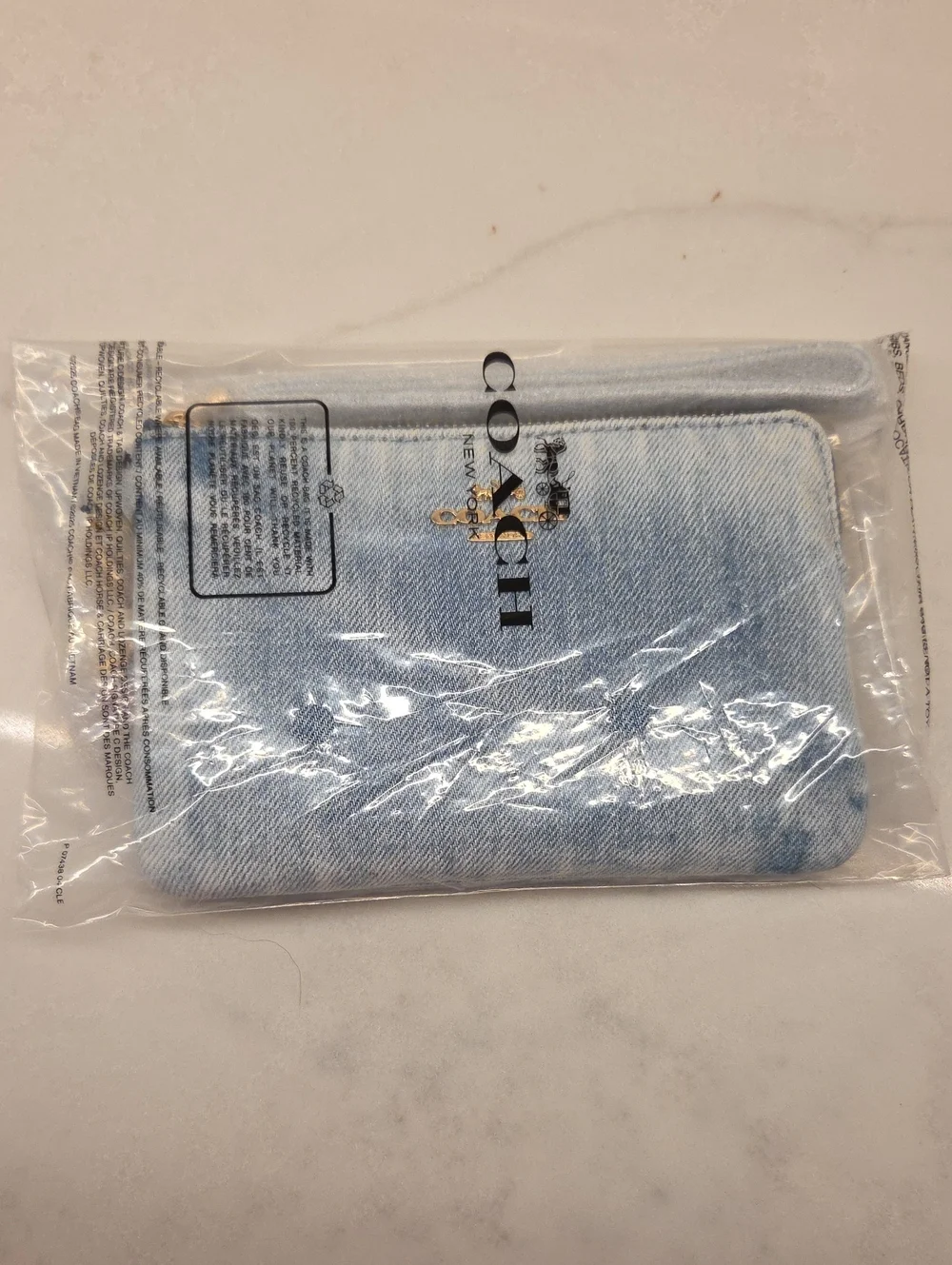 Coach Corner Zip Wristlet in Loved Denim with Charms